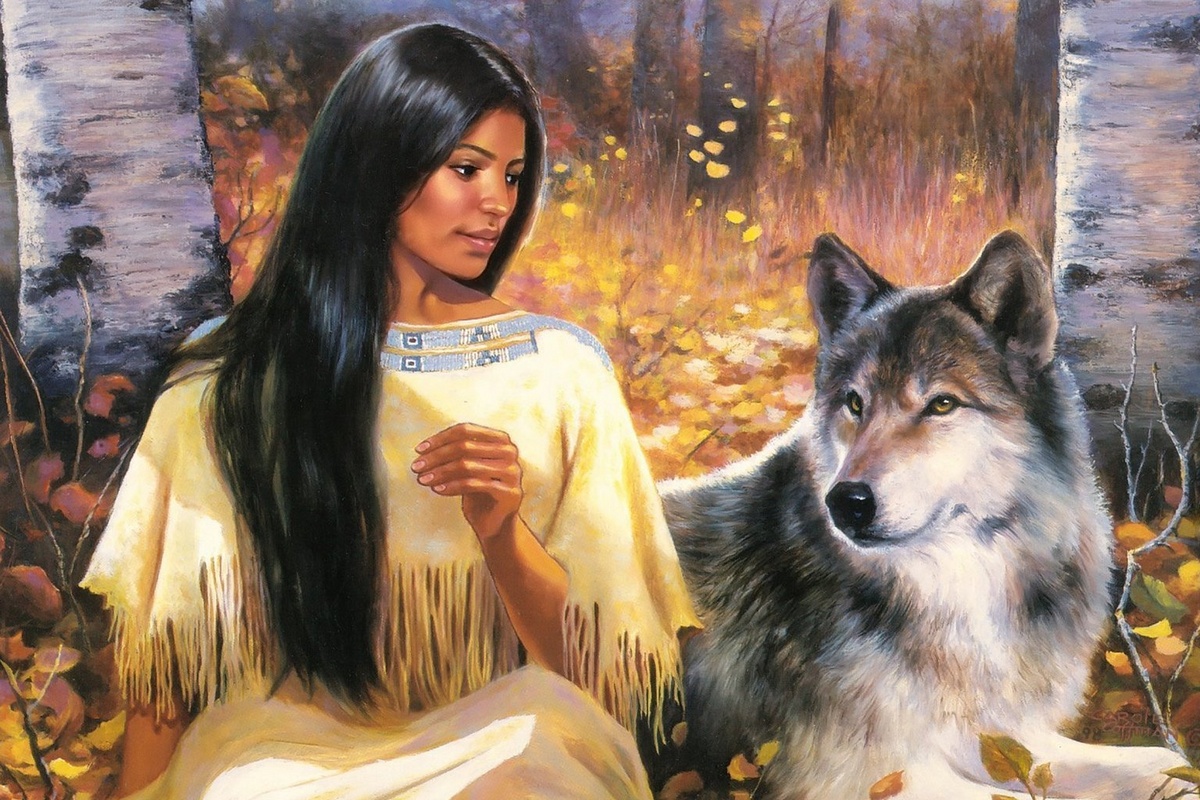 Женщина и волк картина