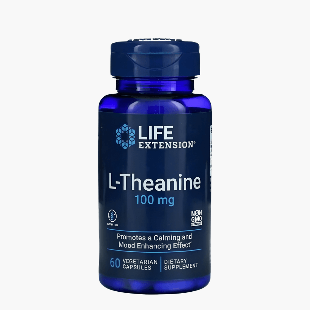 Упаковка Life Extension L-Theanine — добавка с теанином для снятия стресса, улучшения настроения и качества сна.