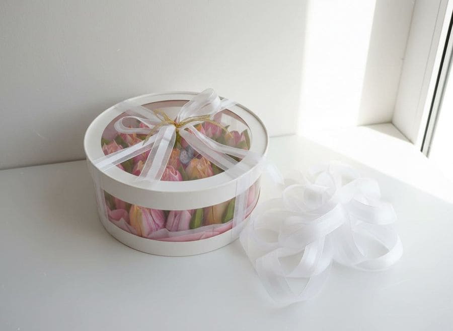 Тюльпаны из зефира в коробке аквариум, диаметр 25 см 2