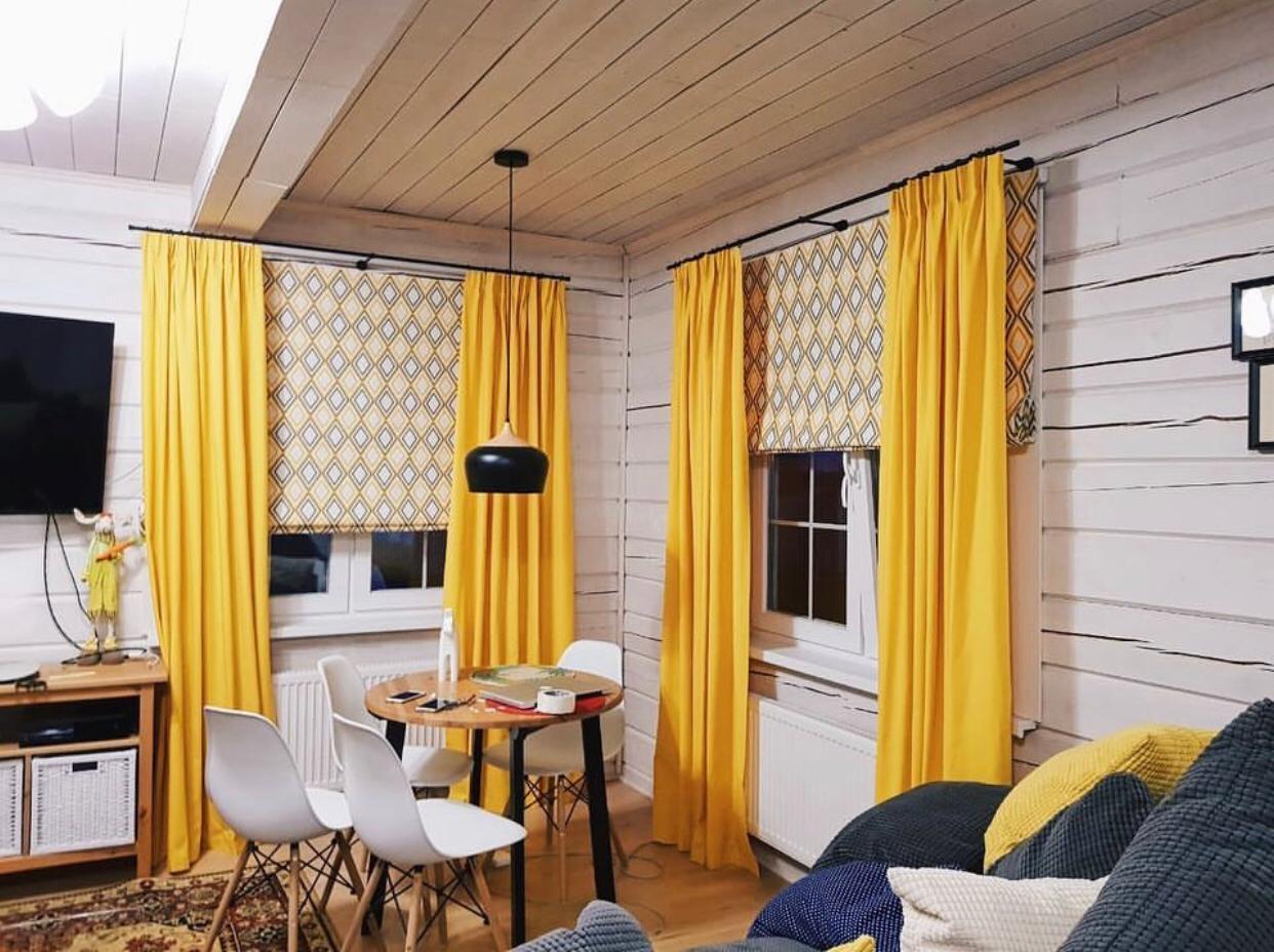 шторы в желтую комнату фото