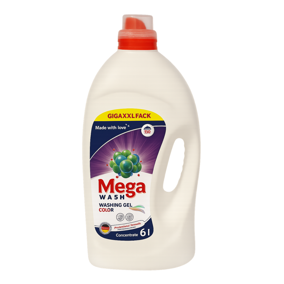 Mega Wash Color 6L — польський виробник гелю для прання кольорових тканин, 150 прань, гуртова побутова хімія ЄС Україна, альтернатива Ariel Color Professional Persil Color Professional