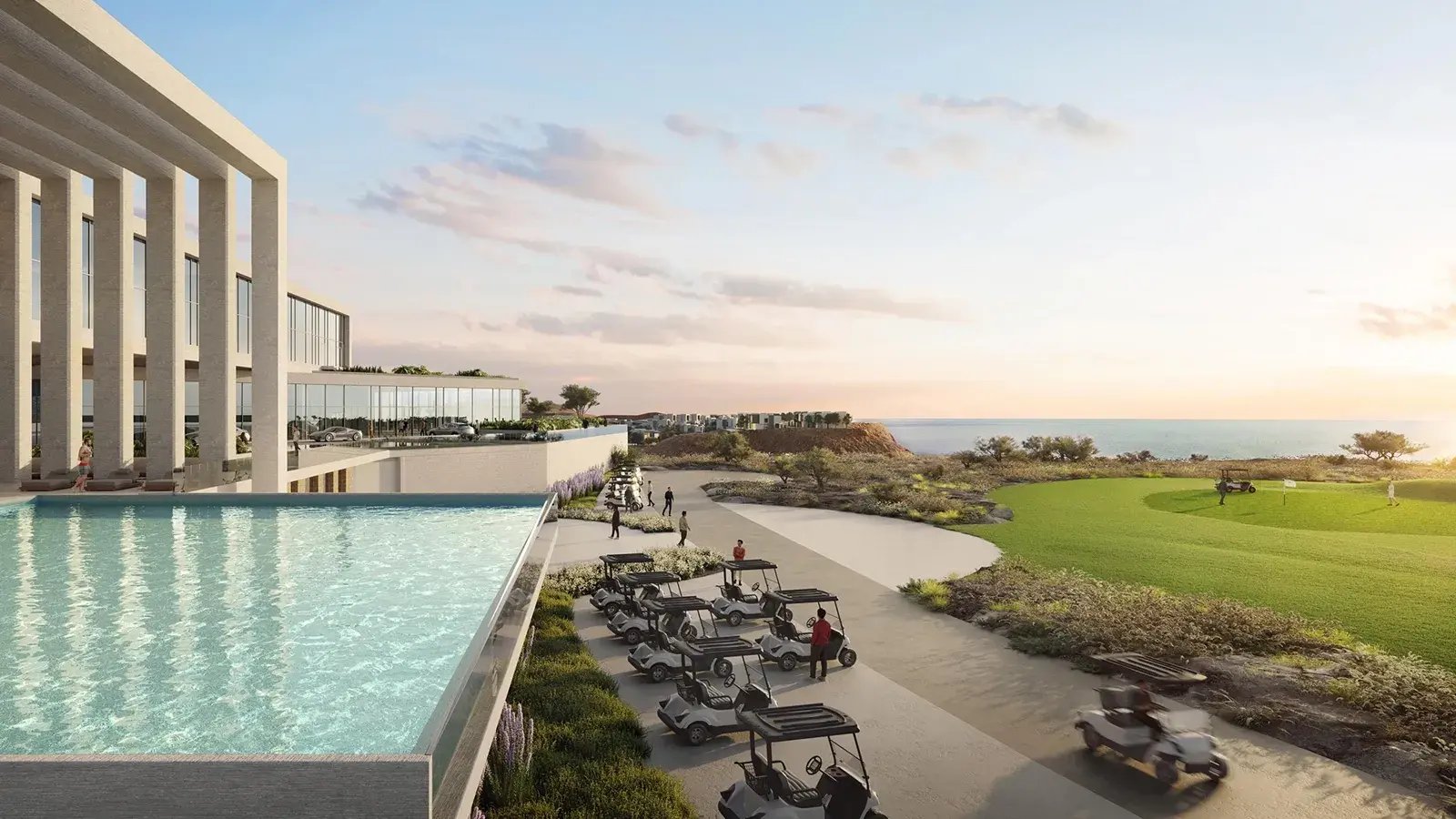 Golf course and clubhouse by the sea