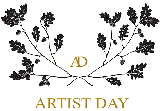 Artist day text and leaves decoration