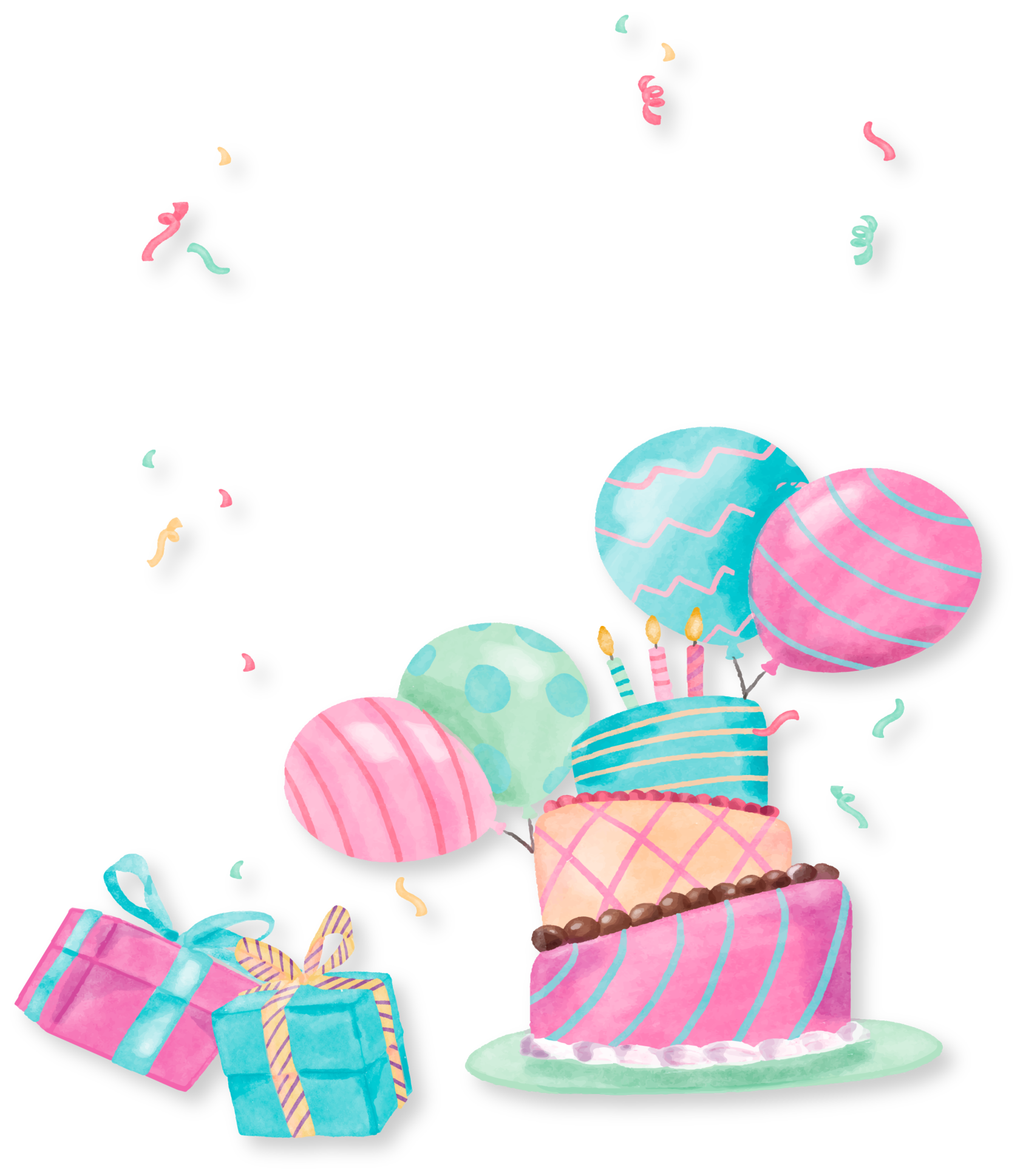 Фон день рождение png. Фон с днем рождения девочке. С днем рождения вектор. Фон с шариками и тортом. Фон с днем рождения акварель.
