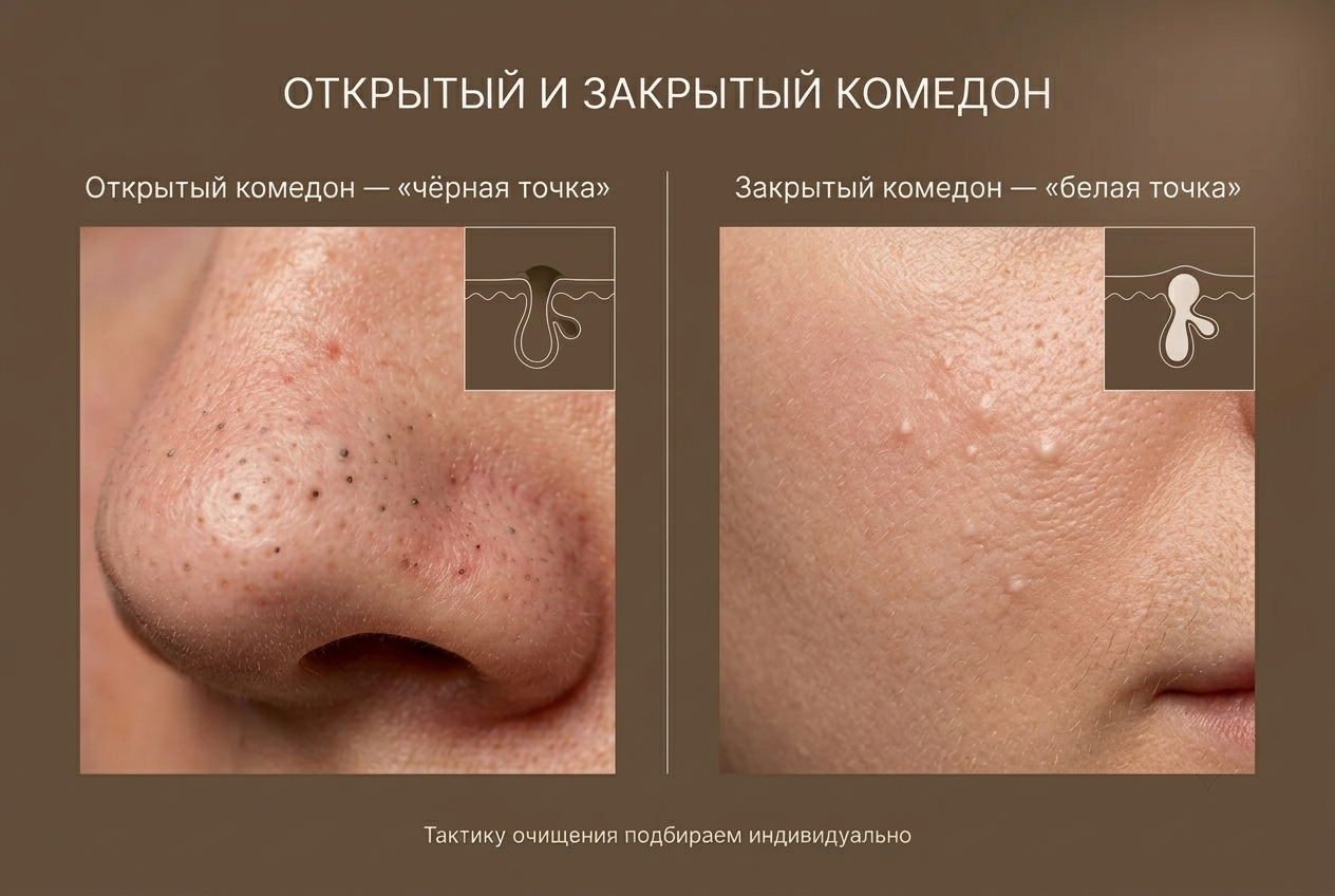 Виды комедонов - открытые и закрытые комедоны