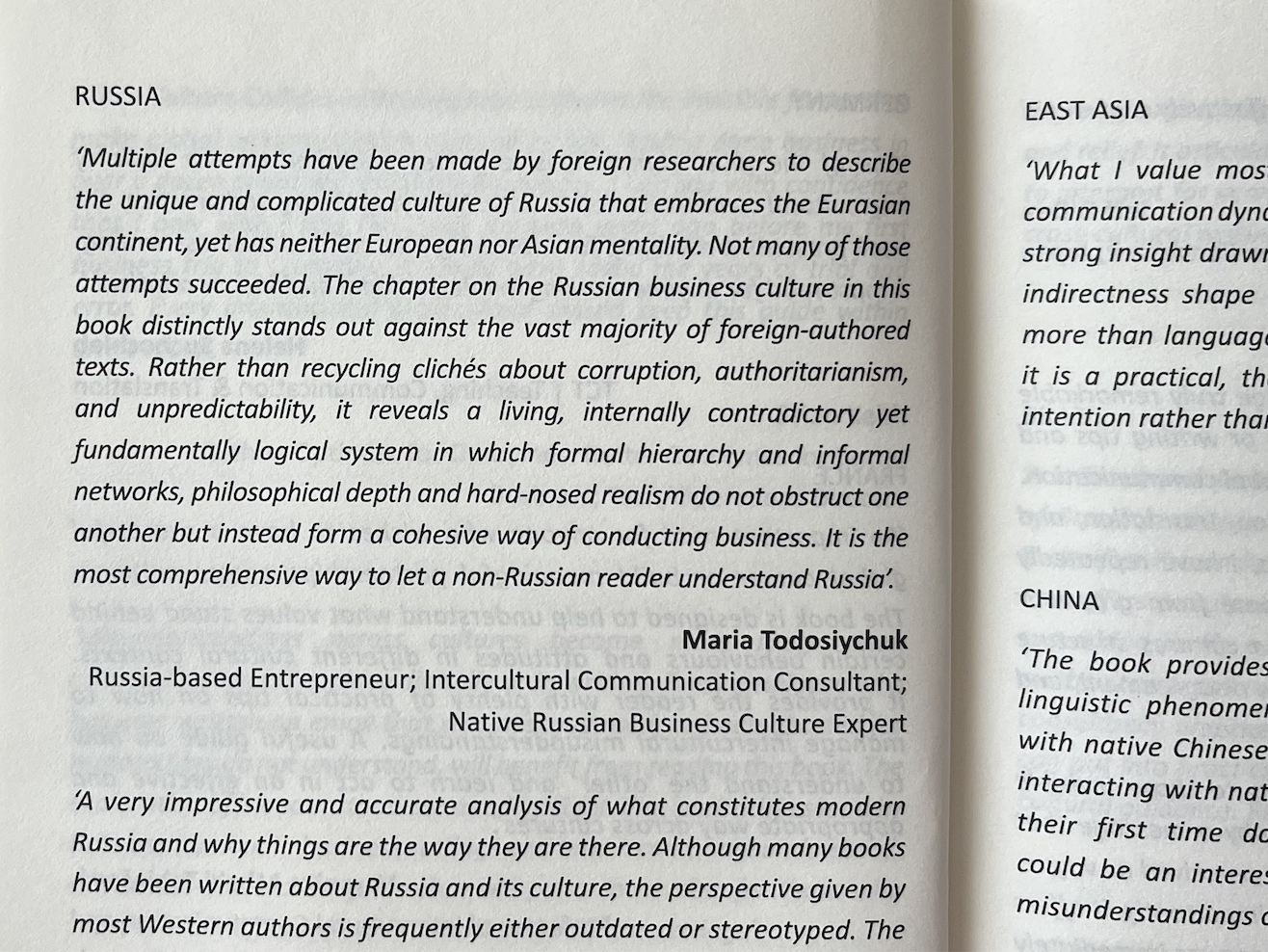 Отзыв Марии Тодосийчук на главу о деловой культуре России в книге When Culture Collides with Language