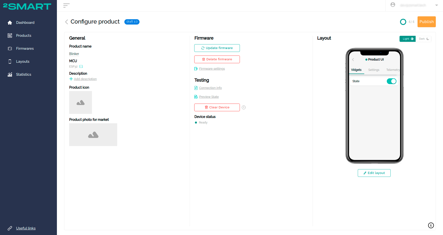 Product page with device status  Ready