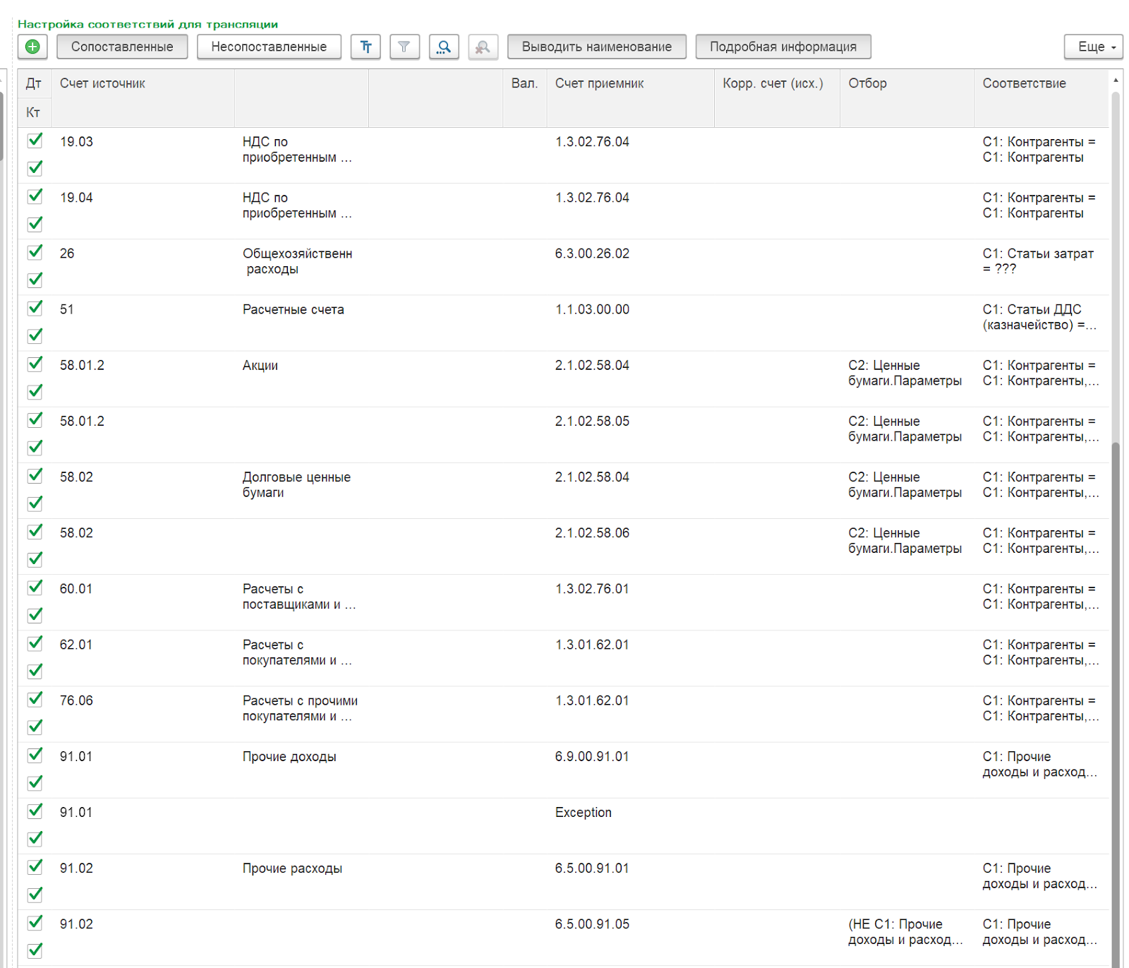 Настройка мэппинга счетов