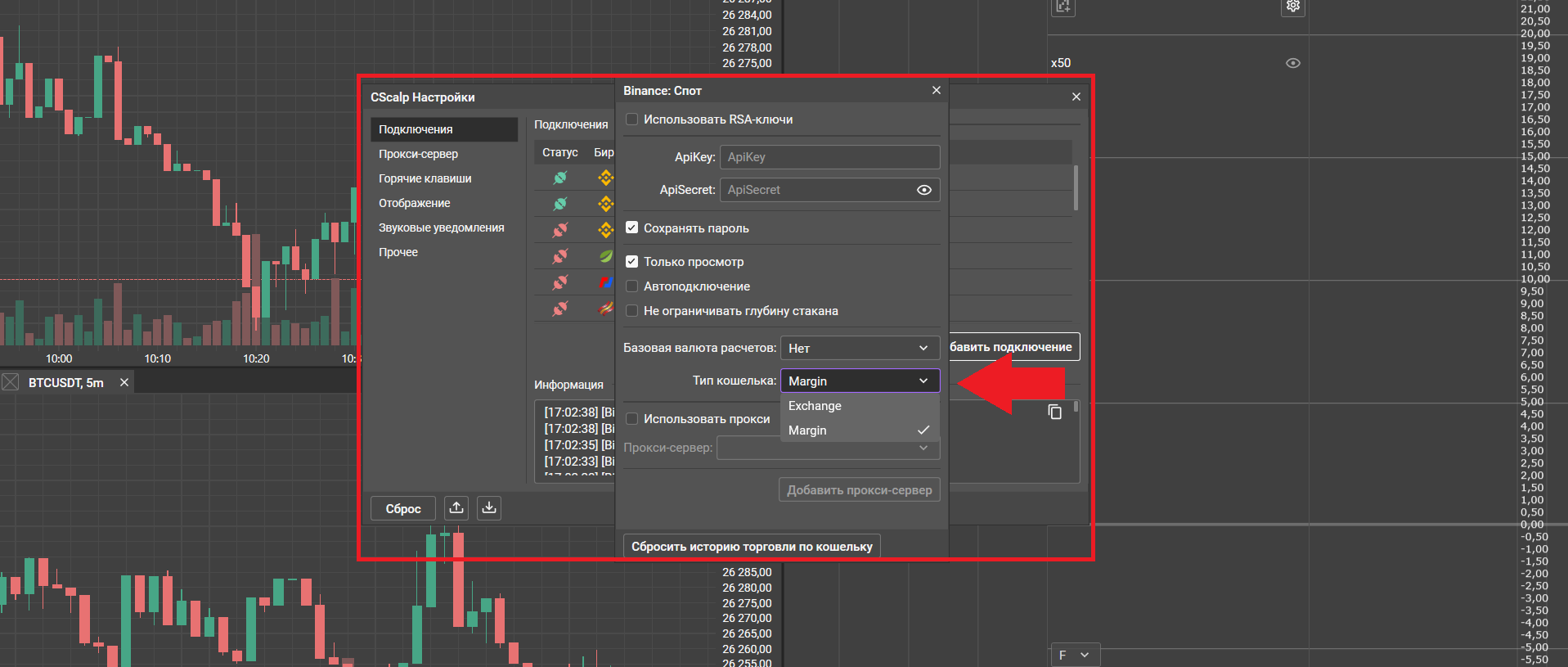 Как шортить через CScalp, Binance