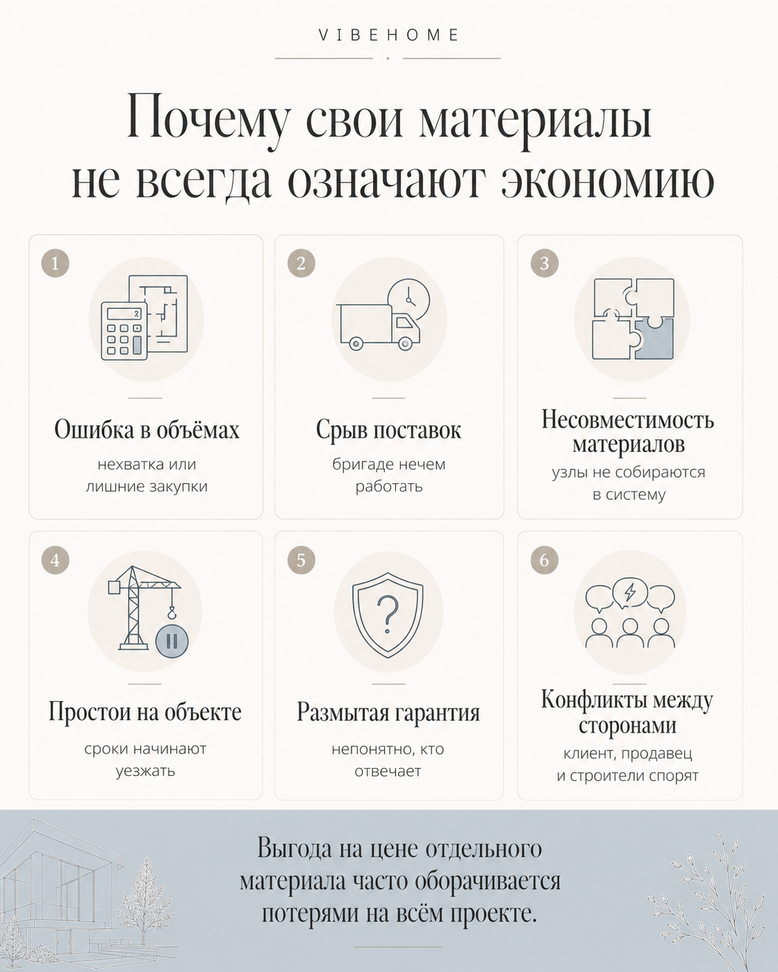 Почему свои материалы в строительстве не всегда означают экономию: ошибки в объемах, срыв поставок, простои и гарантия