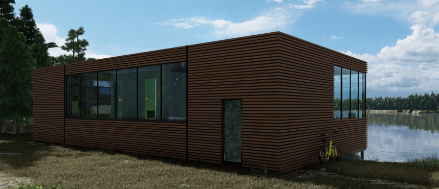 Модульное здание одноэтажное на берегу реки