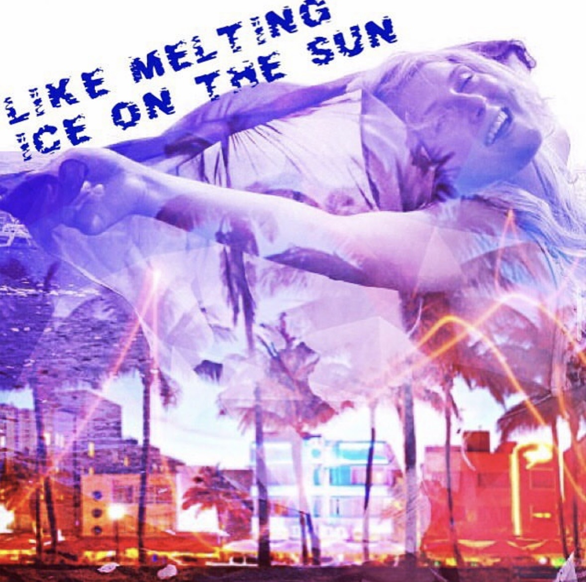 What the Palms Remember — a figure dissolving into purple neon light among palm trees