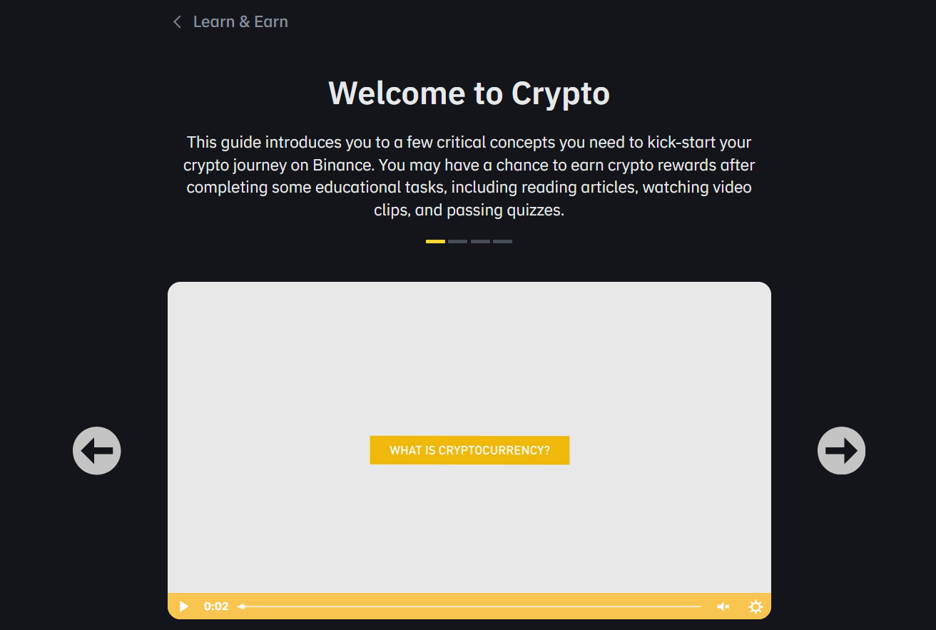 Binance welcome quiz: a screenshot of an educational video in the Binance Academy’s Learn and Earn course