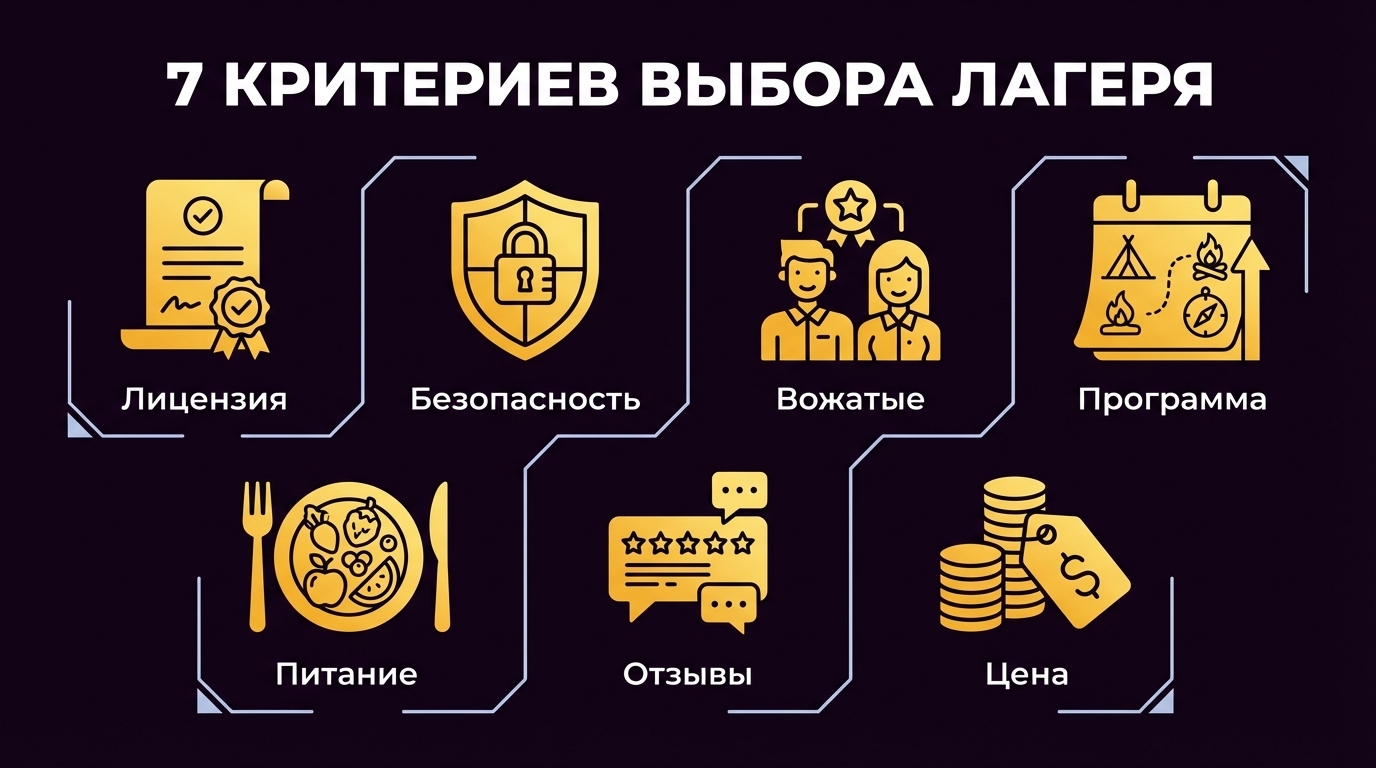 7 критериев выбора детского лагеря - инфографика для родителей
