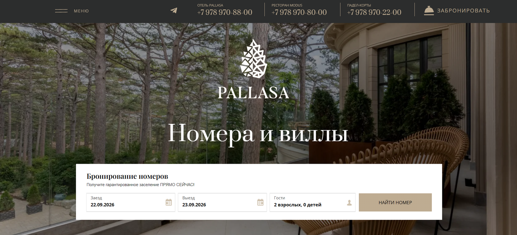 Главный экран сайта PALLASA & MODUS