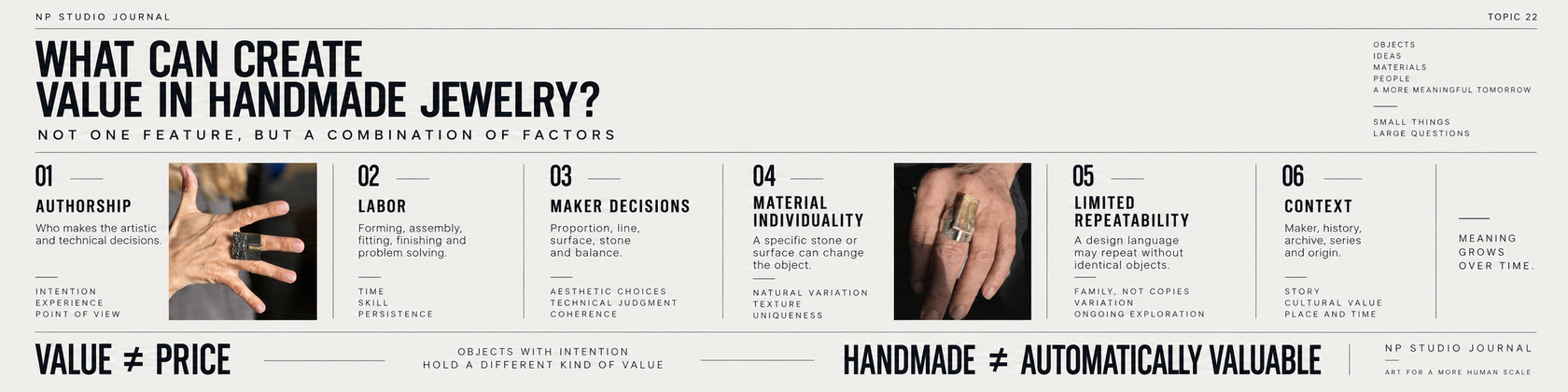 NP Studio Journal infographic about what can make handmade jewelry valuable