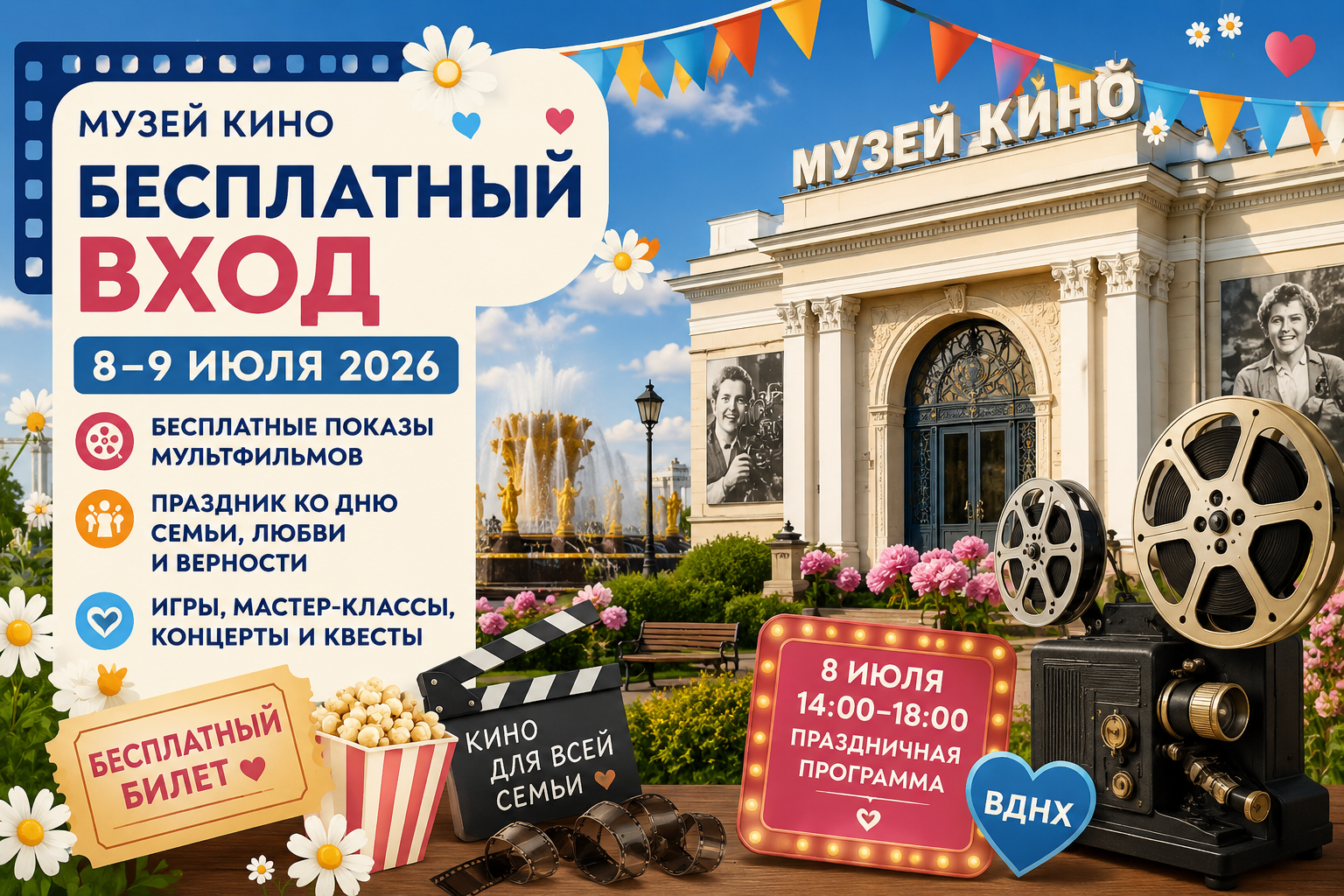 День семьи, любви и верности в Музее кино на ВДНХ 8–9 июля 2026
