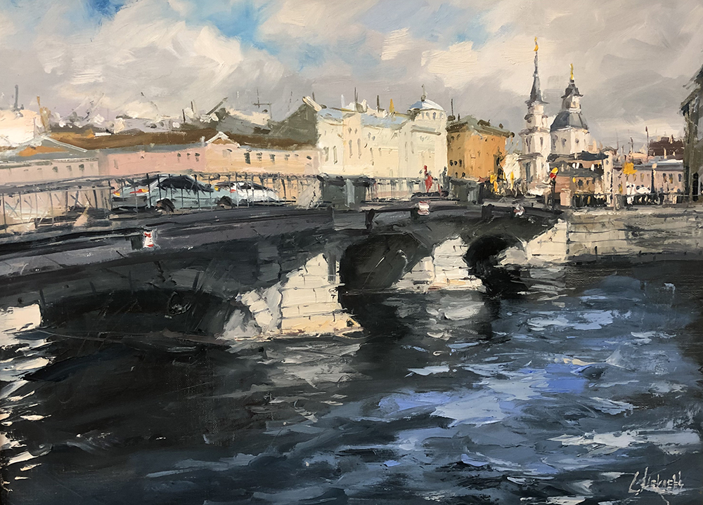 At the Belinsky Bridge. 2020. Oil on canvas