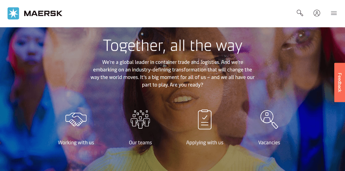 Страница для привлечения сотрудников компании maersk.com