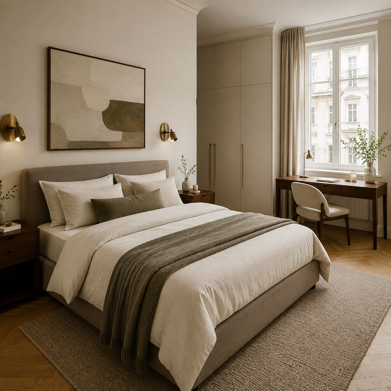 Wohnzimmer mit Sofa und Pflanze