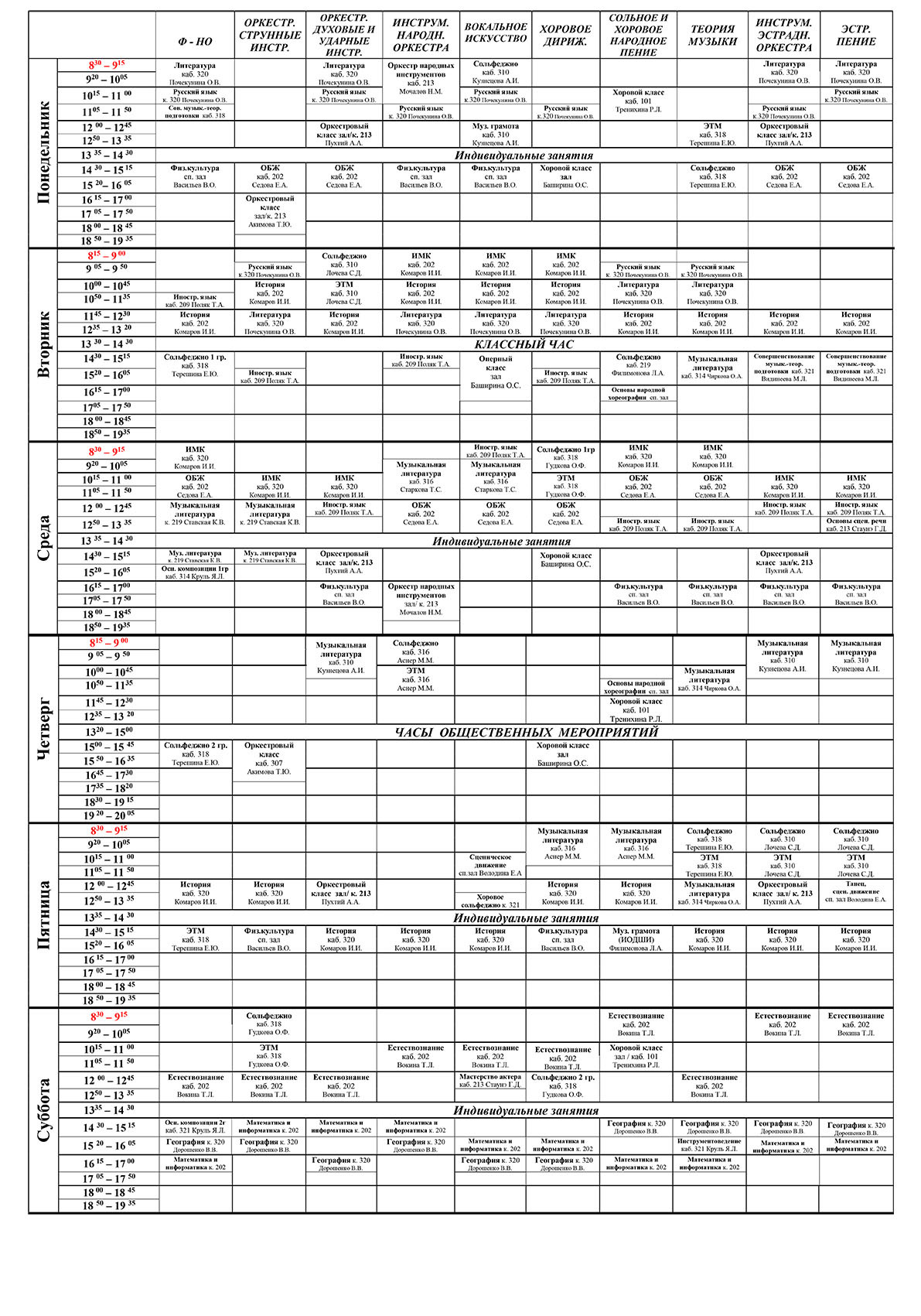 Расписание занятий