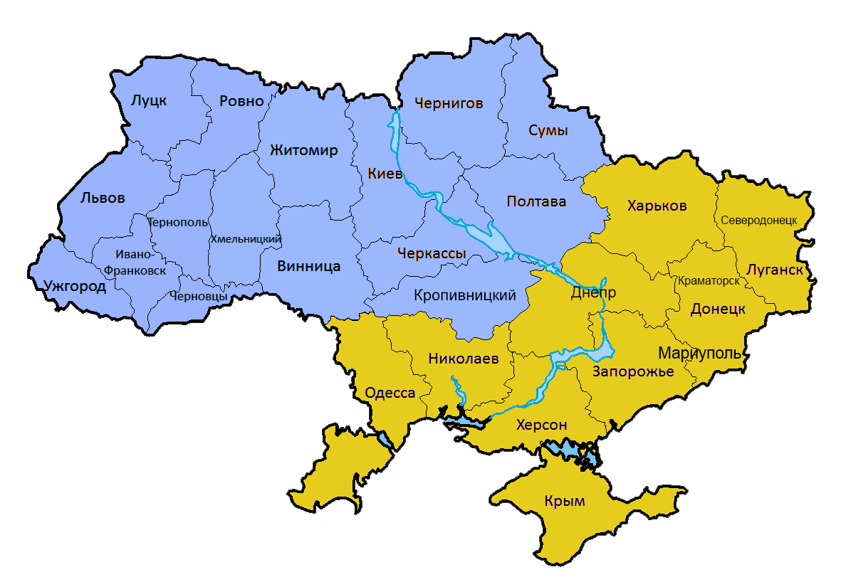 Карта регионов украины с городами и областями