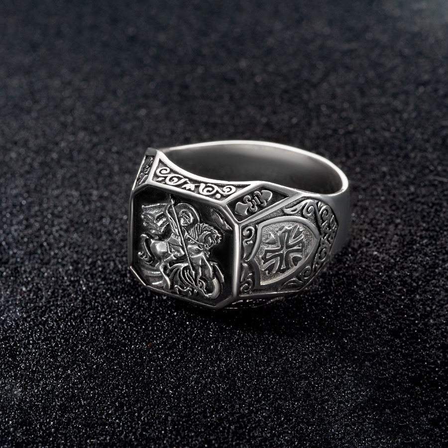 Купить перстень Георгий Победоносец 032 чернение православный на руку ...