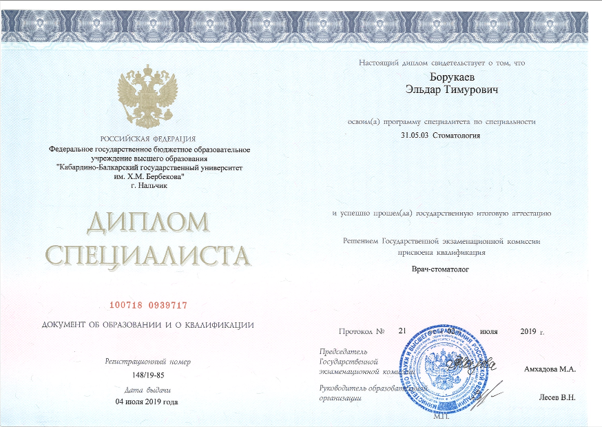 Борукаев Эльдар Тимурович сертификат об образовании 2