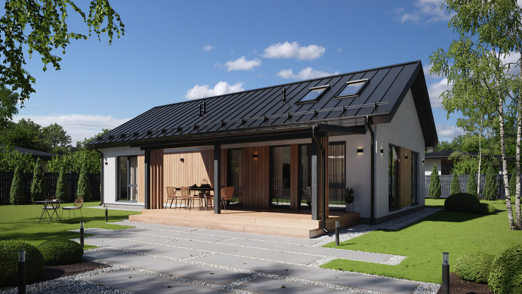 Одноэтажный дом 96 кв.м с 3 спальнями, 2 санузлами и террасой - Тайгарт 96