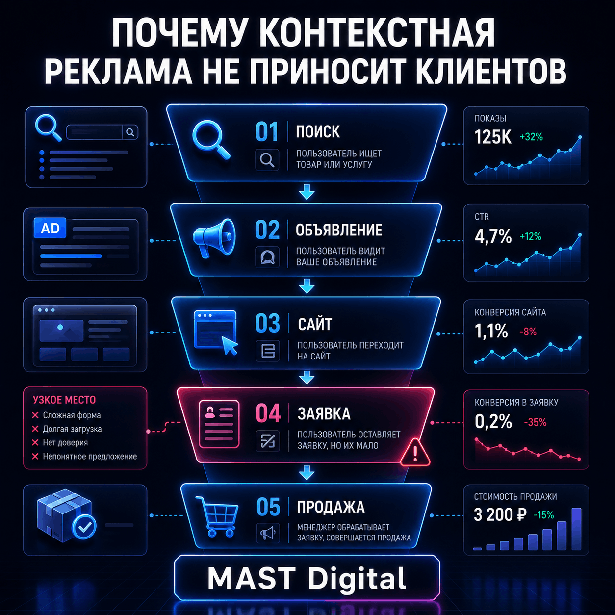 Почему контекстная реклама не приносит клиентов: воронка от поискового запроса до продажи