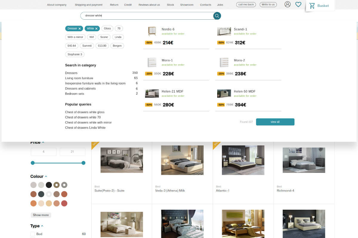 Kea Labs AI Smart Search technology implemented in a furniture store to improve search efficiency and customer experience.