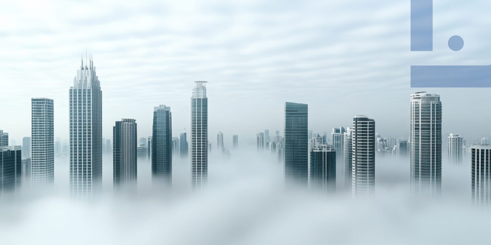 Decision-making under uncertainty skyscrapers surrounded by fog as a symbol of business management and risk assessment