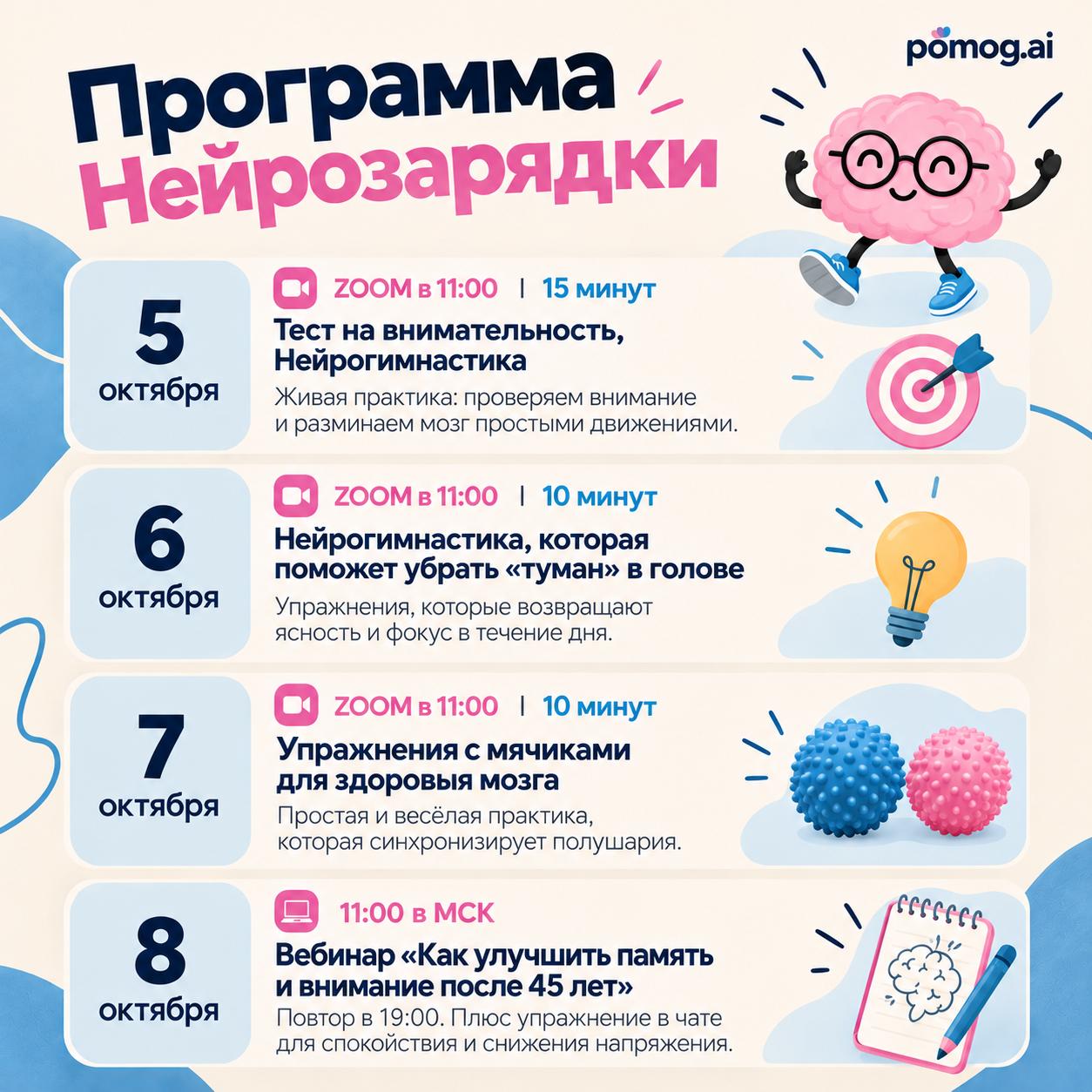 Программа Нейрозарядки 5–8 октября: ЗУМ-эфиры и вебинар
