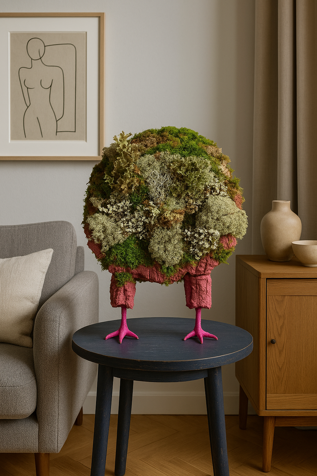 Панно из исландского мха цетрарии в интерьере