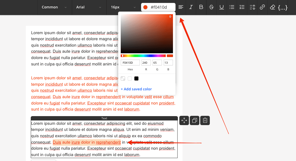 Assigning text color via wysiwyg editor