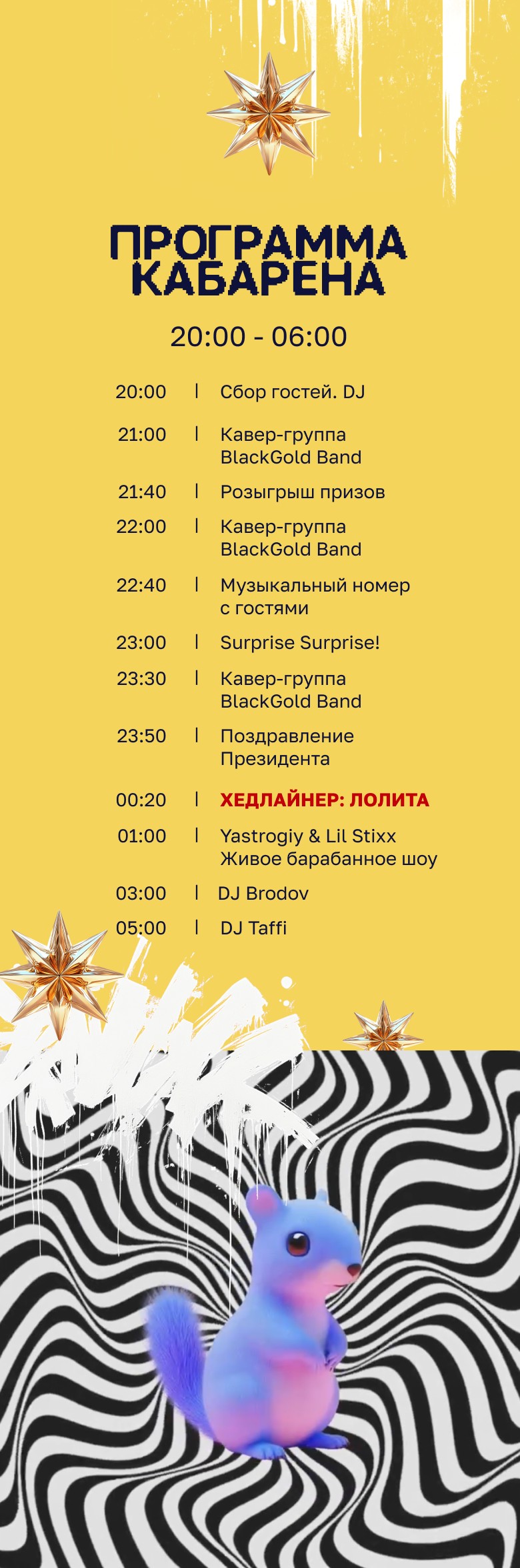 Программа вечера Cabarena с 20:00 до 06:00