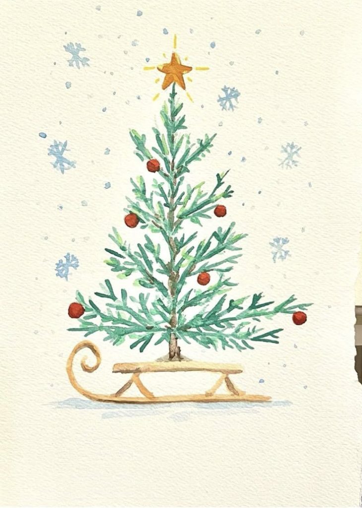 Более 30 идей для рождественских акварельных рисунков, которые вам понравятся. 5