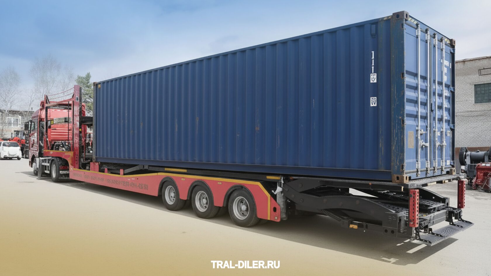 Автовоз-контейнеровоз LUXUDA LZC9506BG с загруженными авто. Полуприцеп адаптирован под загрузку контейнеров