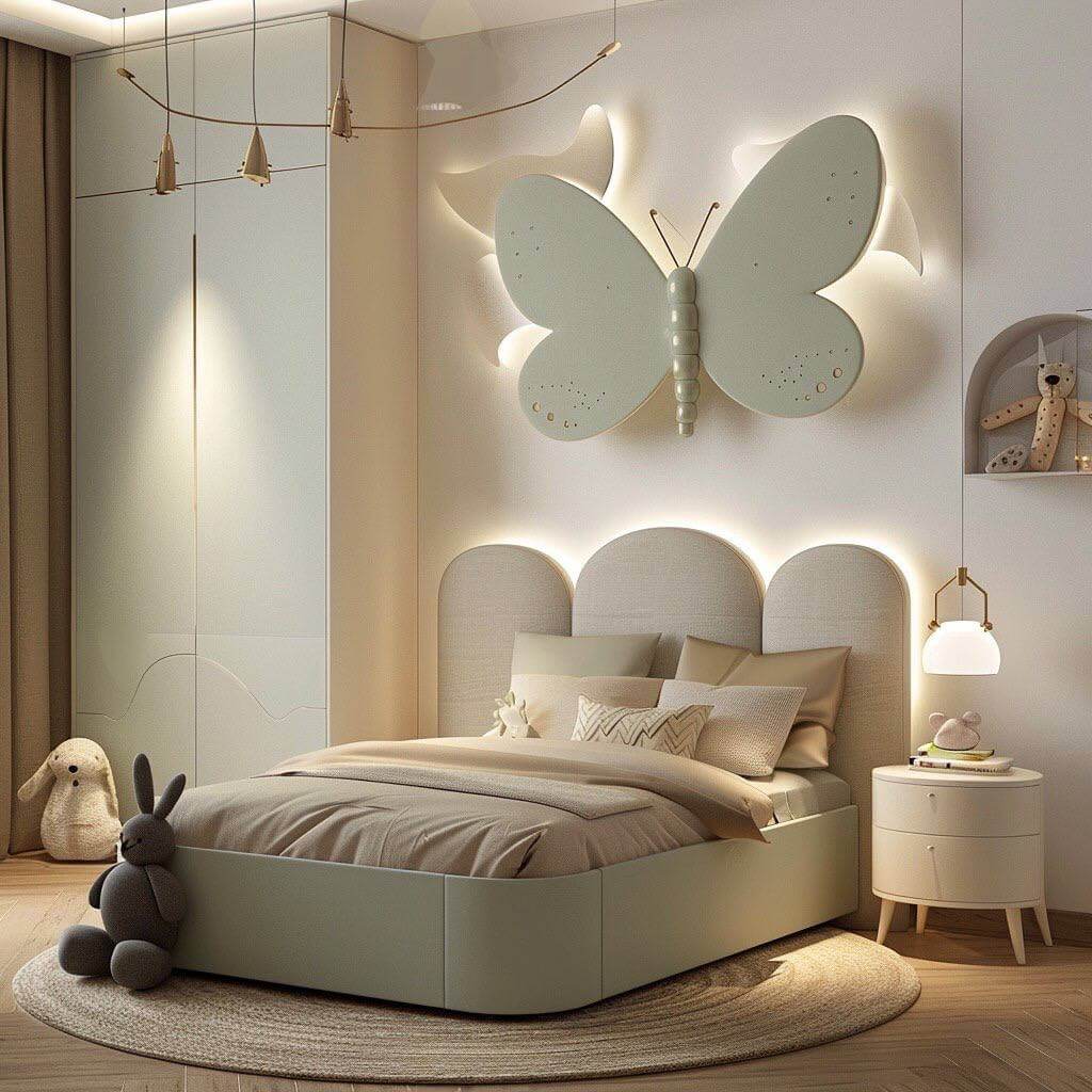 modern lighting in a children's room, butterflies in a children's room