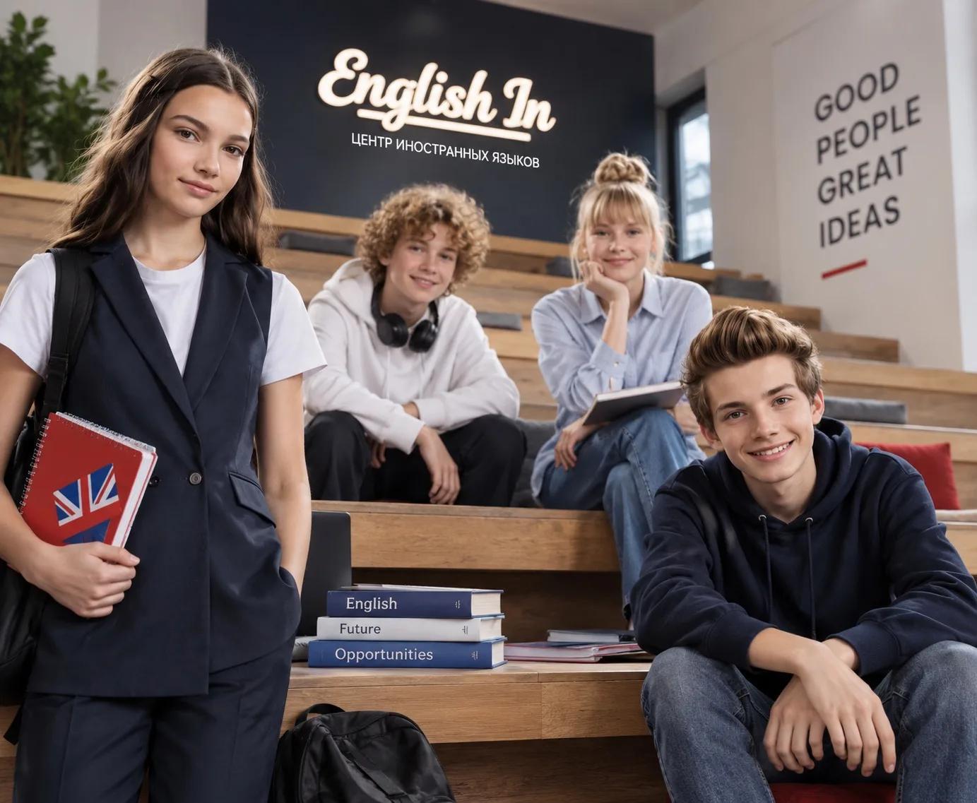 Подростки 14-16 лет на занятии английским языком в языковом центре English-In в Голубом