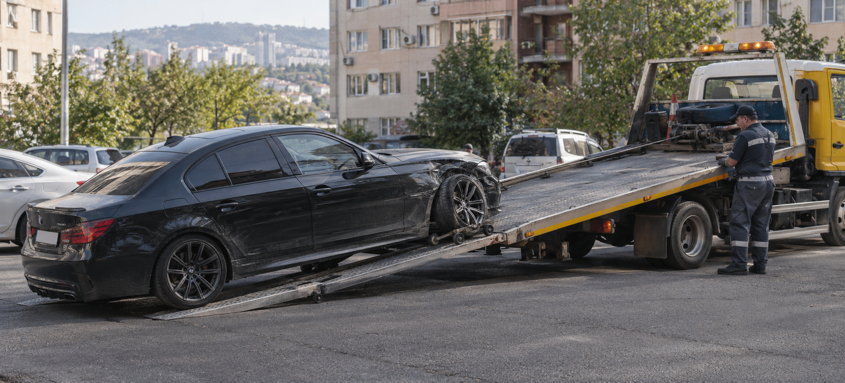 Сложная погрузка автомобиля на эвакуатор
