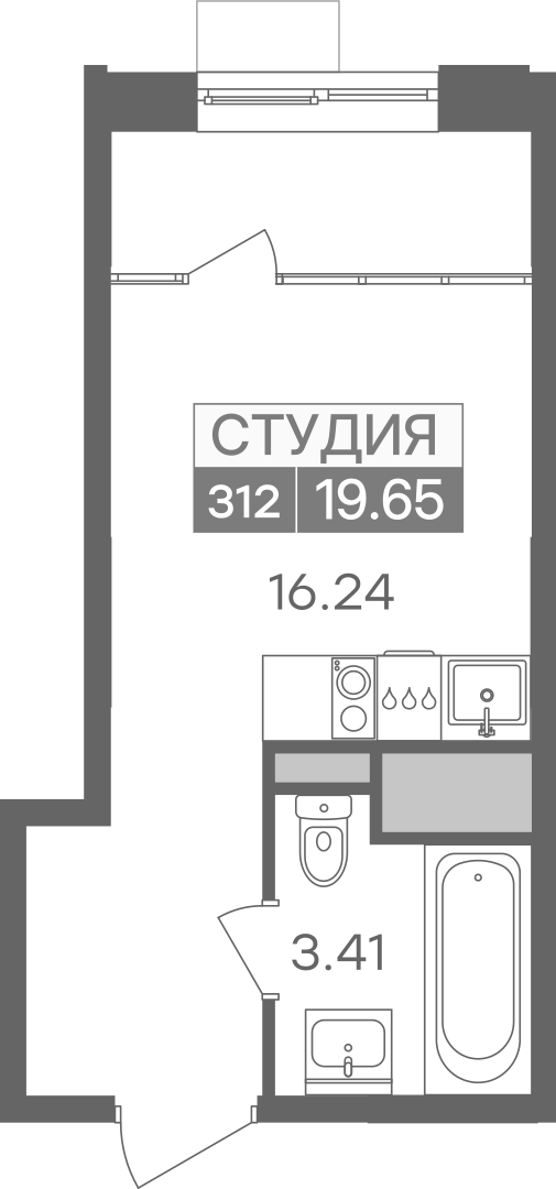 Планировка студии 19.65 м² в ЖК Новая Жизнь