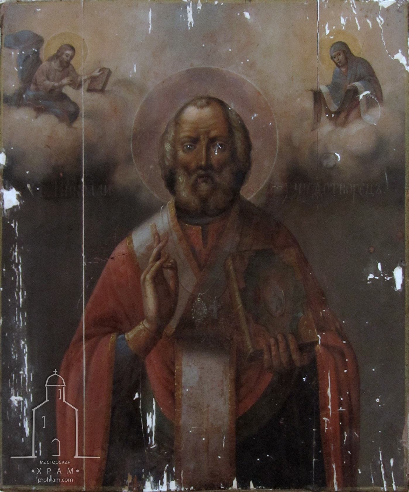 restoration, restoration of icons, restoration of icons stages, Icon of St. Nicholas the Wonderworker, early 20th century.
