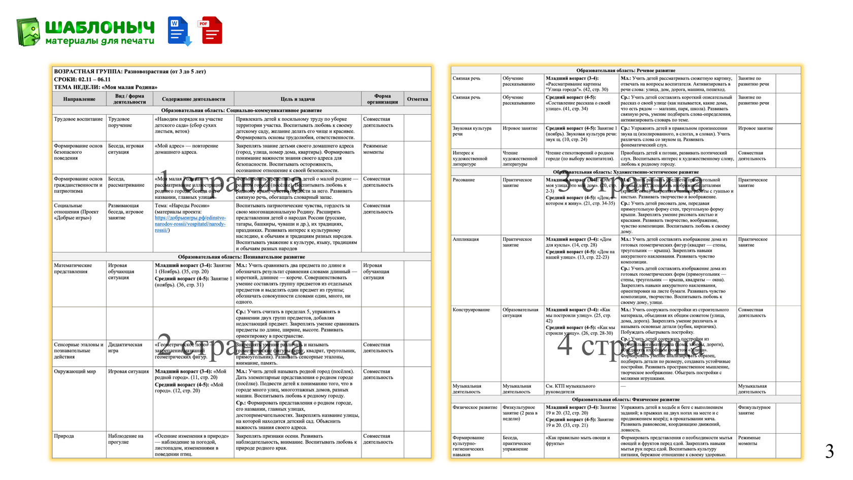Образец: Таблица КТП (разновозрастная группа)