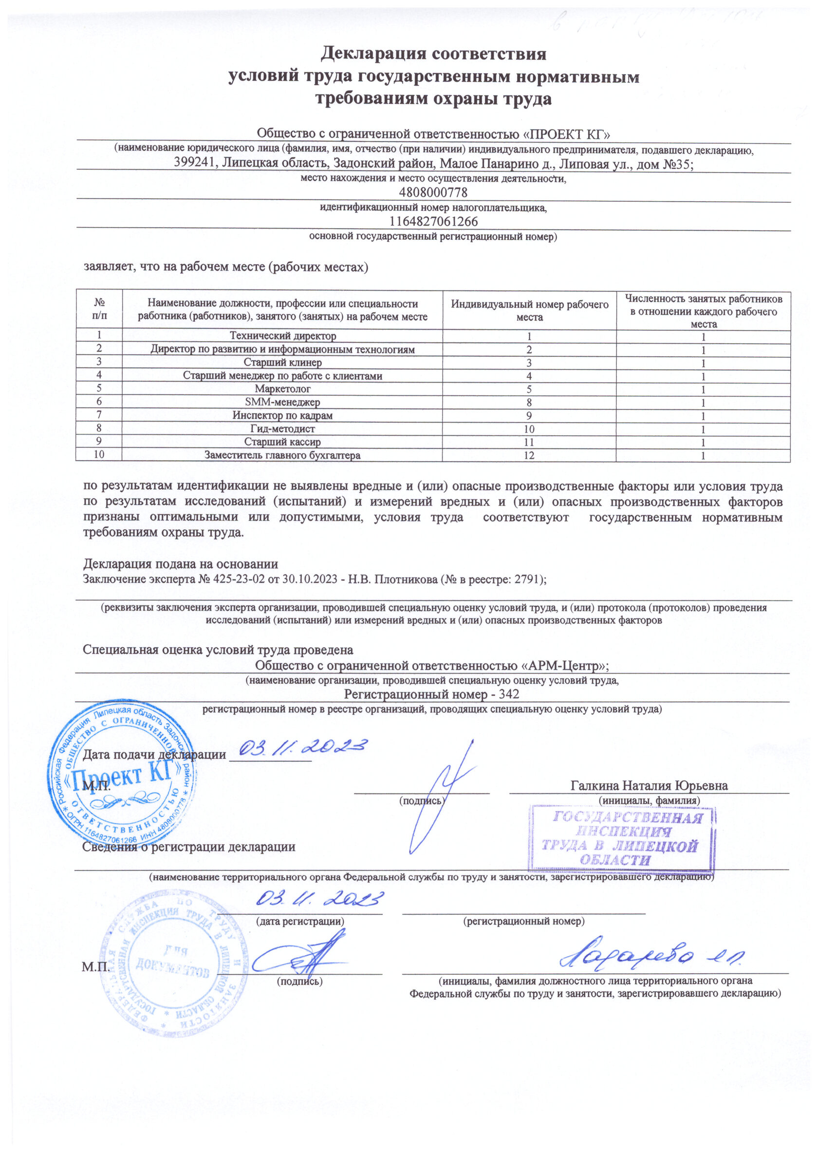 Отчет спецоценки условий труда