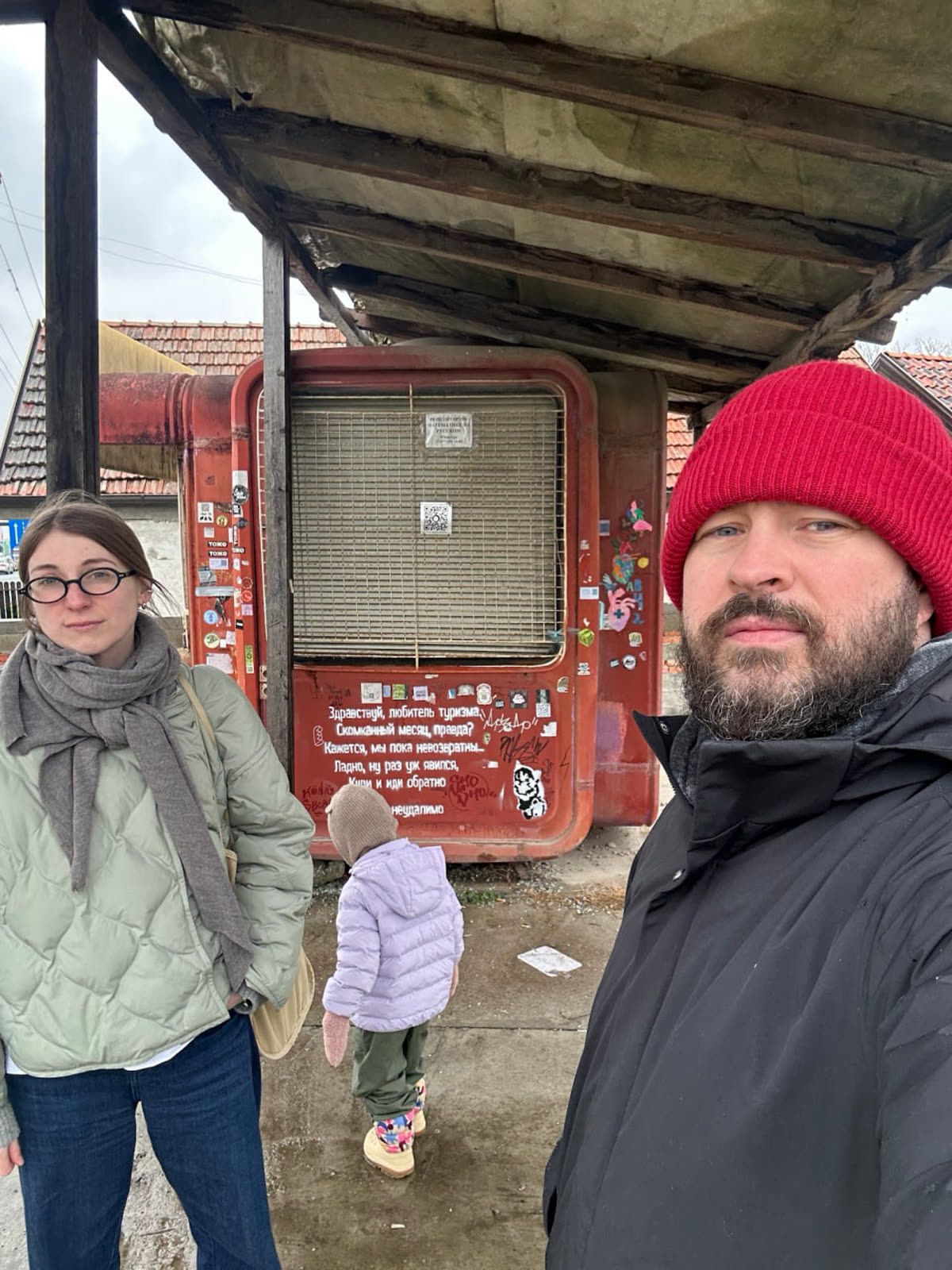 Georgy Molodtsov and family at the real K67 kiosk during a visa run