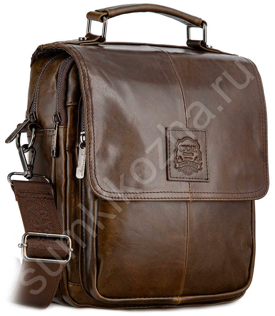 Мужские кожаные сумки, портфели, барсетки с ремнём через плечо