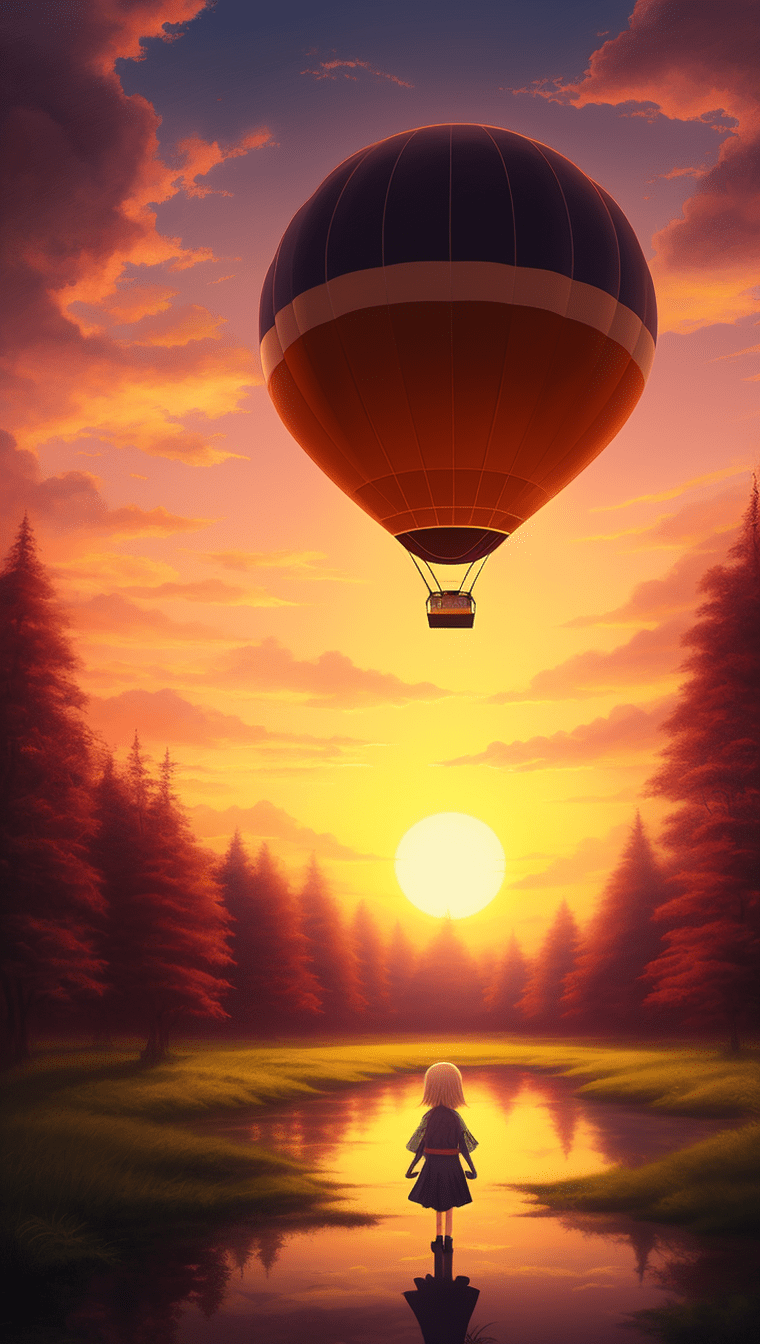  little girl anime airballon sunset forest --ar 9:16