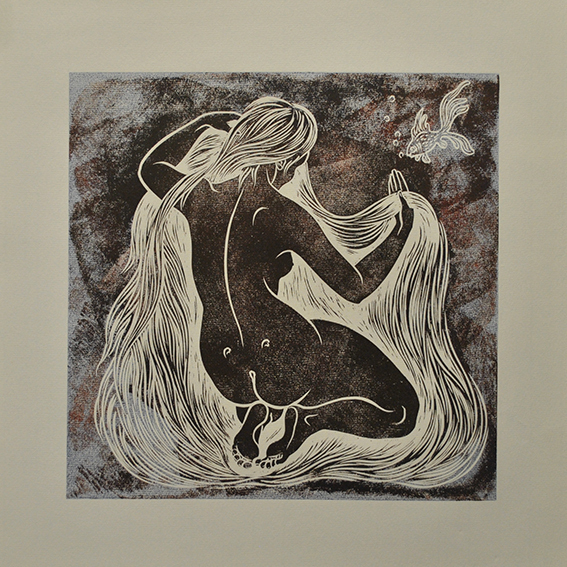 engraving linocut Nude
