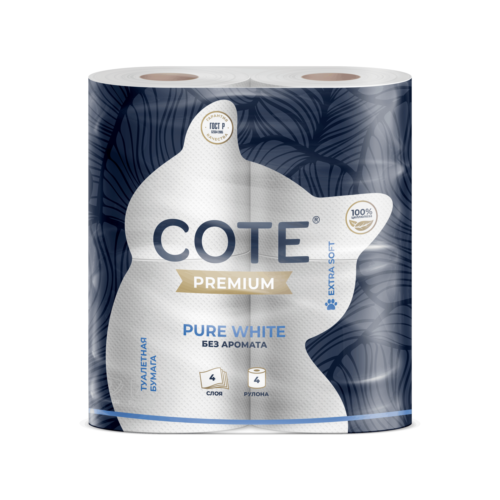 Туалетная бумага четырехслойная Premium Pure White 4 шт.